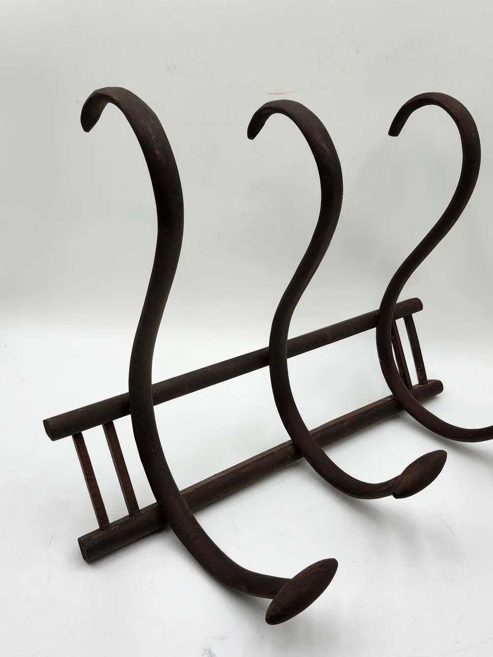 Vintage Wall Mount Hat Coat Scarf Rack, Thonet Style Brown, 4 Hook Wood Antique